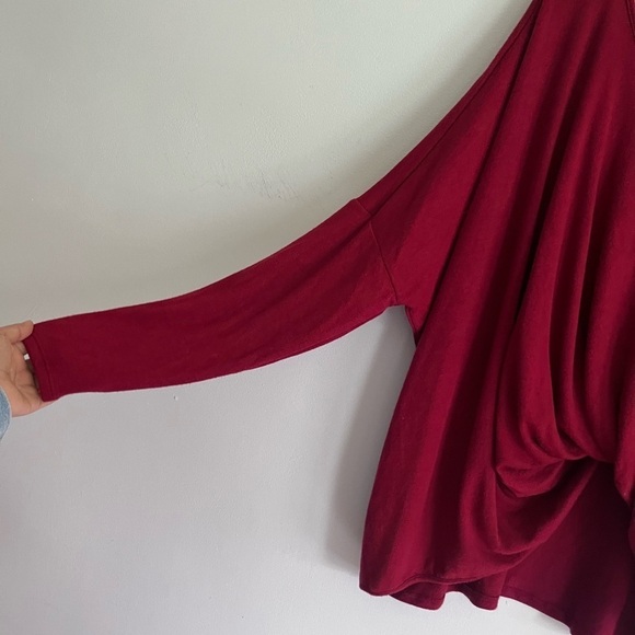 Anthropologie Self Contrast Wrap Burgundy Red Ling Sleeve Top - Picture 5 of 7
